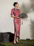 Celebrated Red Jacquard High-Slit Cheongsam