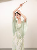 Sunflower Green Sheer Jacquard Cheongsam Dress