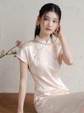 Meira Powder Cloud Embroidered Satin Cheongsam Dress