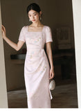 Celeste Peony Pink Jacquard Cheongsam Dress
