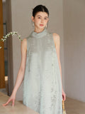 Rhapsody Gray Jacquard Cheongsam Dress