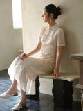 Onyx Apricot Hollow Embroidered Cheongsam Dress