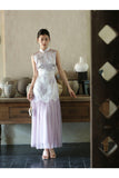 Francesca Silver Purple Sheer Panel Cheongsam Dress