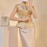 Sabrina 2-Piece Embroidered Shawl Cheongsam Set