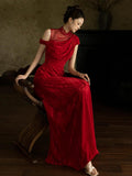 Esmeralda Red Velvet Cheongsam Dress