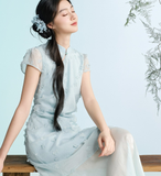 Overture Lake Blue Floral Cheongsam Dress