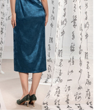 Rhodonite Dark Blue Floral Embroidered Cheongsam Dress