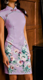 Poinsettia Light Purple High-Slit Cheongsam Dress