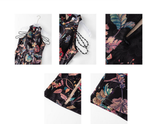 Peach Black Vintage Floral Cheongsam Dress