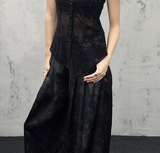 Xiaowen Black Lace Jacquard Cheongsam Top