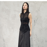 Xiaowen Black Lace Jacquard Cheongsam Top