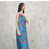 Persephone Blue Color-Block Cheongsam Dress