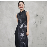 Jade Black Floral Print Cheongsam Dress