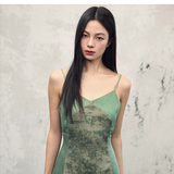Celandine Green Vintage Print Cheongsam Dress