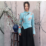 Adeline Blue Floral Print Cheongsam Top