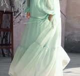 Moonlight Gradient Green Chiffon Cheongsam Dress