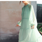 Moonlight Gradient Green Chiffon Cheongsam Dress