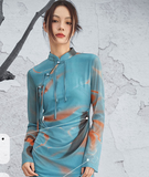 Allure Blue Tassel Frog-Buttons Cheongsam Dress