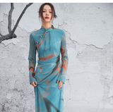 Allure Blue Tassel Frog-Buttons Cheongsam Dress