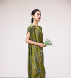 Twilight Light Leaf Green Cheongsam Dress