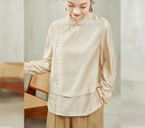 Chiffon Beige Long Sleeve Cheongsam Top