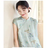 Sana Blue Jacquard Cheongsam Top