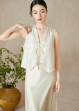 Luna Beige Black Embroidered Cheongsam Top
