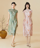 Anastasia Green Pink Embroidered Cheongsam Dress