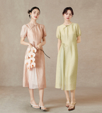 Esteemed Pink Jacquard Cheongsam Dress