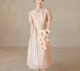Esteemed Pink Jacquard Cheongsam Dress