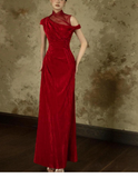 Esmeralda Red Velvet Cheongsam Dress