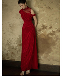 Esmeralda Red Velvet Cheongsam Dress