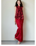 Nova Wine Sleeveless Cheongsam Dress