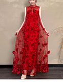 Throne Red Floral Embroidered Cheongsam