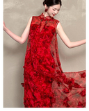 Throne Red Floral Embroidered Cheongsam