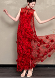 Throne Red Floral Embroidered Cheongsam