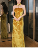 Estate Yellow Velvet Cheongsam Dress