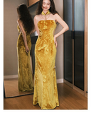 Estate Yellow Velvet Cheongsam Dress