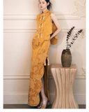 Liora Yellow Sleeveless Cheongsam Dress