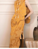 Liora Yellow Sleeveless Cheongsam Dress