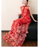 Procyon Red Floral Vintage Cheongsam Dress