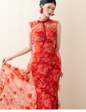 Procyon Red Floral Vintage Cheongsam Dress