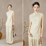 Carlotta 2-Piece Beige Embroidered Cheongsam Set