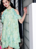 Procyon Fresh Mint Green Embroidered Cheongsam Dress