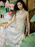 Una Vintage Gray Green Cheongsam Top