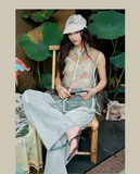 Una Vintage Gray Green Cheongsam Top