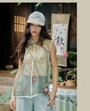 Una Vintage Gray Green Cheongsam Top