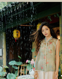 Una Vintage Gray Green Cheongsam Top