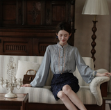 Beatrice Gold Embroidered Tencel-Linen Shirt Cheongsam