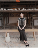 Gwen Black Maxi Knit Cheongsam Dress